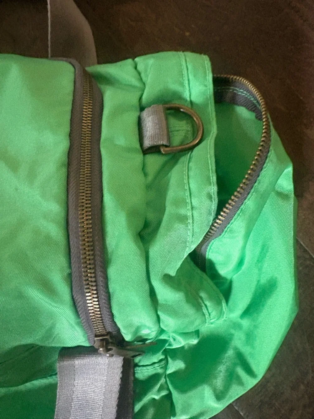Jansport Bright Green Duffel with Light Gray Straps. Vintage.